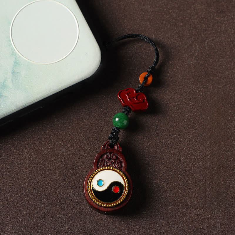 Buddha Stones Green Sandalwood Bagua Yin Yang Protection Gourd Phone Hanging Decoration - Rosewood(Warmth ♥ Compassion) - image 17
