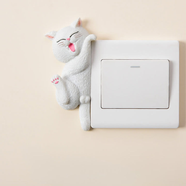 Buddha Stones Painted Resin Cat Switch Cover Cute Animal Decor - White Cat - Left - image 16
