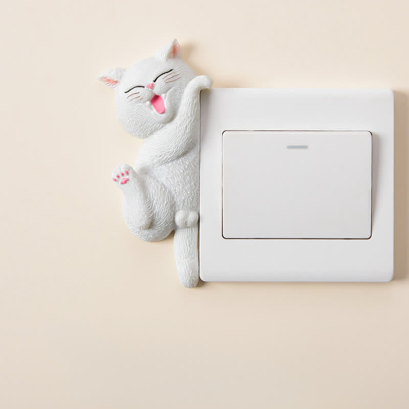 Buddha Stones Painted Resin Cat Switch Cover Cute Animal Decor - White Cat - Left - image 16