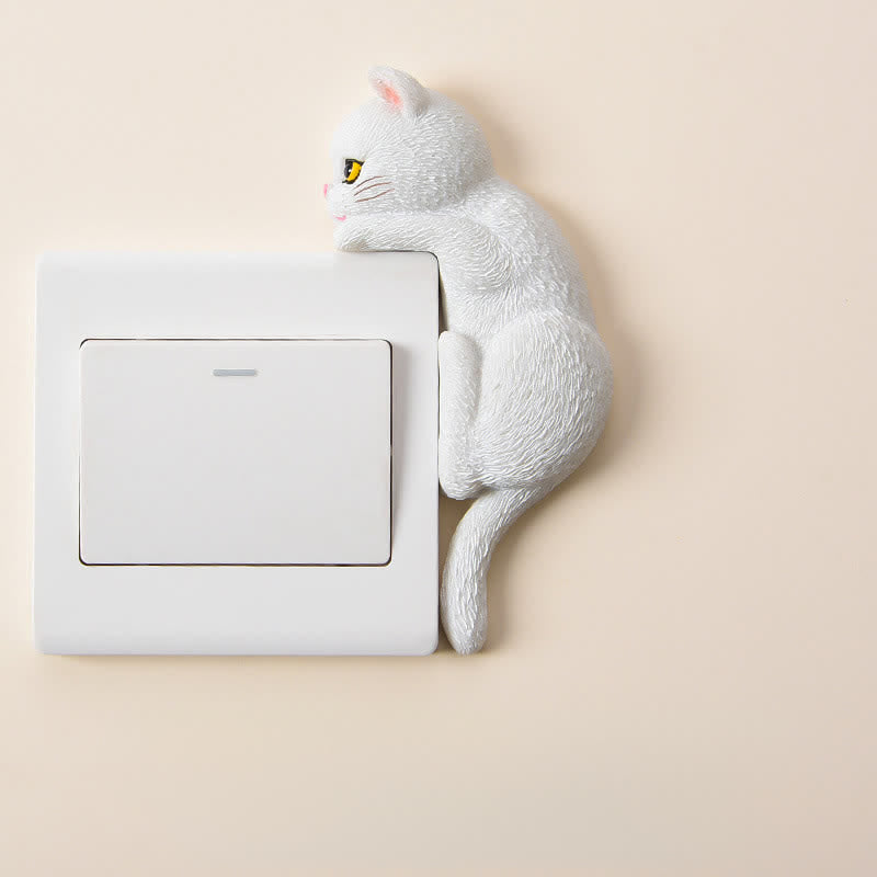 Buddha Stones Painted Resin Cat Switch Cover Cute Animal Decor - White Cat - Right - image 17