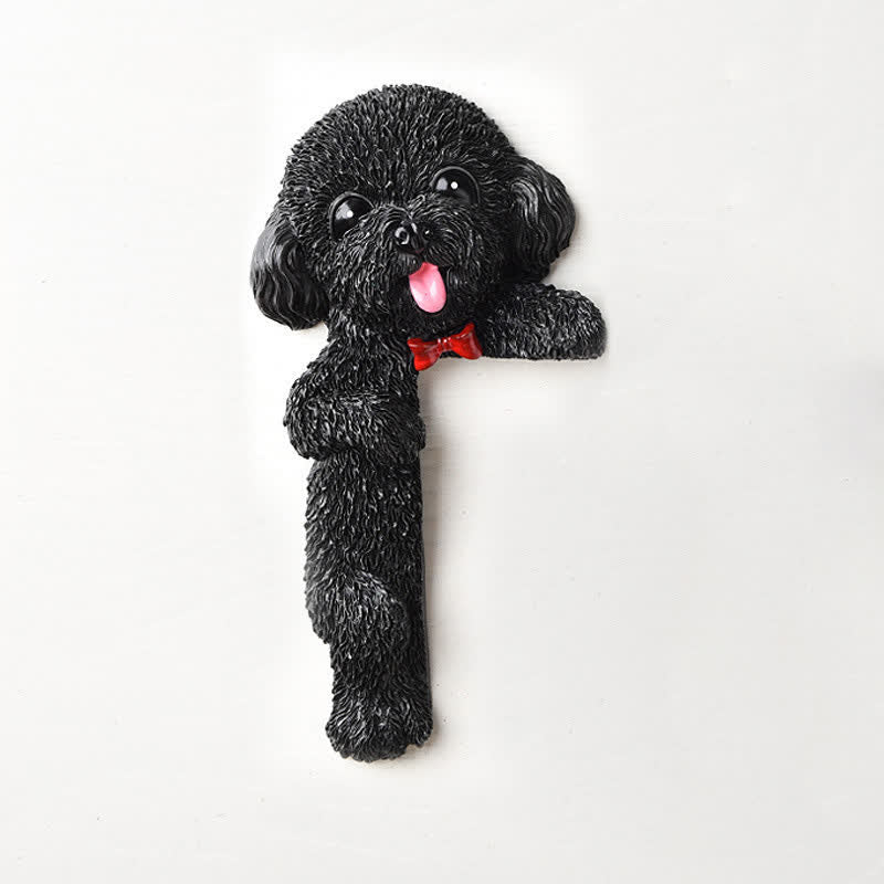 Buddha Stones Hand-Painted Resin Dog 3D Cute Decorative Switch Wall Sticker - Black Teddy-Left Standing - image 52