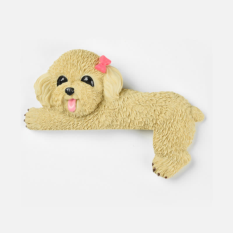 Buddha Stones Hand-Painted Resin Dog 3D Cute Decorative Switch Wall Sticker - Light Yellow Teddy-Right Lying - image 38