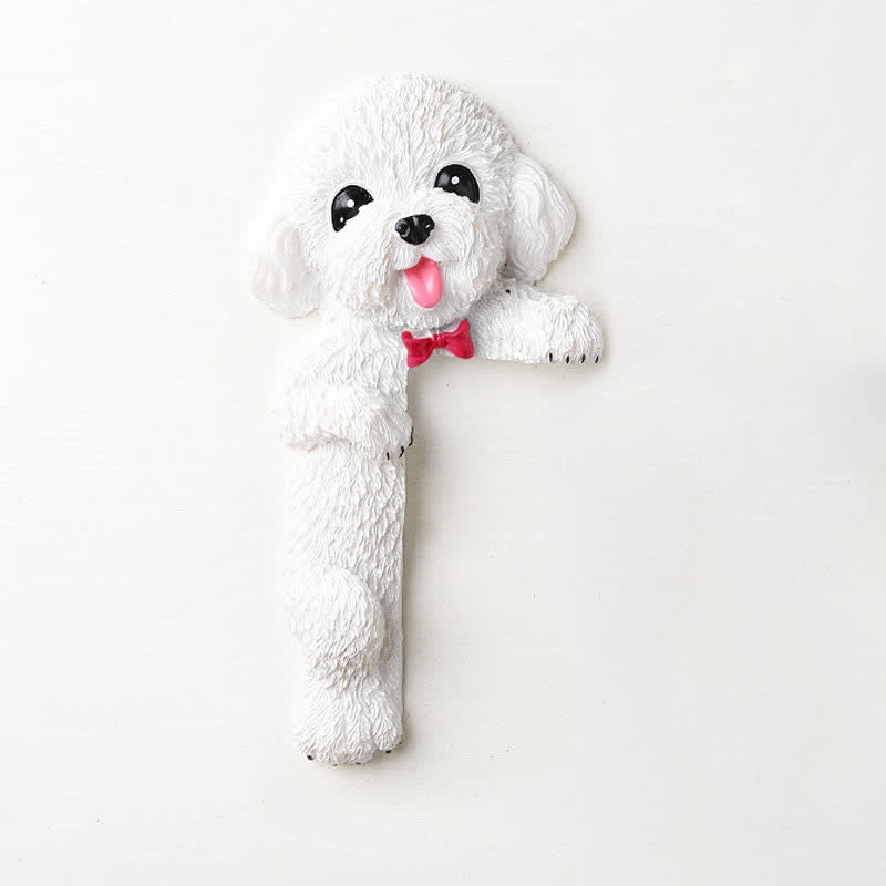 Buddha Stones Hand-Painted Resin Dog 3D Cute Decorative Switch Wall Sticker - White Teddy-Left Standing - image 32