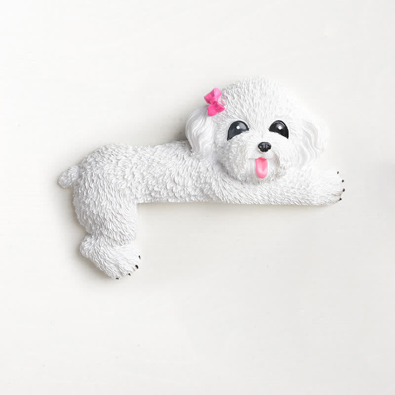 Buddha Stones Hand-Painted Resin Dog 3D Cute Decorative Switch Wall Sticker - White Teddy-Left Lying - image 34