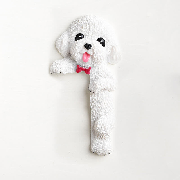 Buddha Stones Hand-Painted Resin Dog 3D Cute Decorative Switch Wall Sticker - White Teddy-Right Standing - image 35