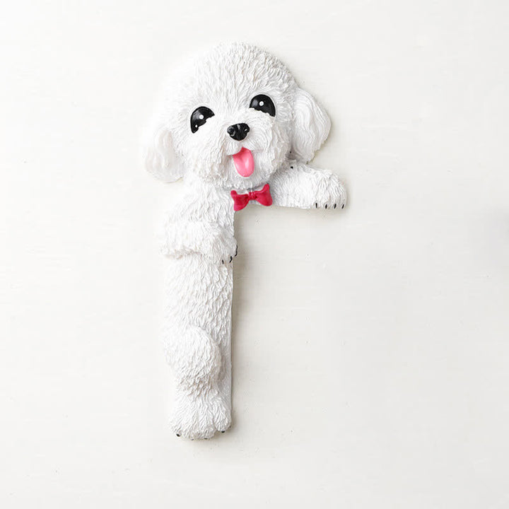 Buddha Stones Hand-Painted Resin Dog 3D Cute Decorative Switch Wall Sticker - White Teddy-Left Standing - image 32