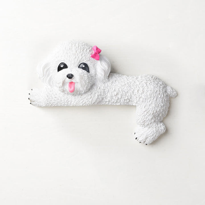 Buddha Stones Hand-Painted Resin Dog 3D Cute Decorative Switch Wall Sticker - White Teddy-Right Lying - image 33