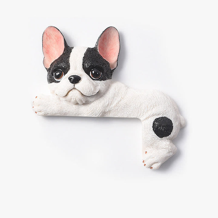 Buddha Stones Hand-Painted Resin Dog 3D Cute Decorative Switch Wall Sticker - Black & White French Bulldog-Right Lying - image 2
