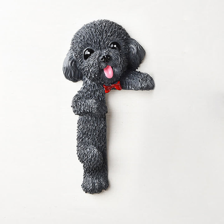 Buddha Stones Hand-Painted Resin Dog 3D Cute Decorative Switch Wall Sticker - Dark Gray Teddy-Left Standing - image 57