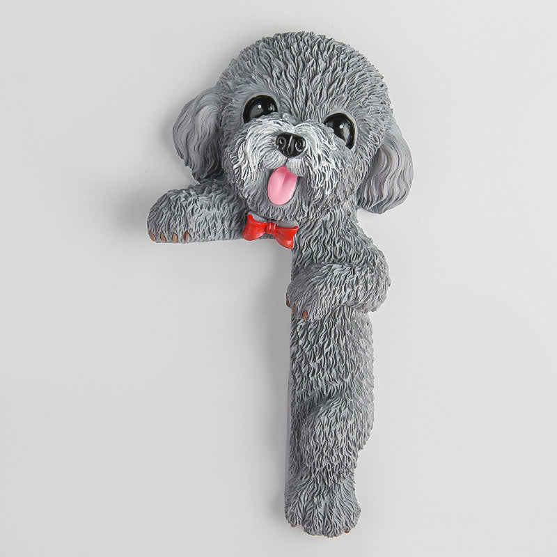 Buddha Stones Hand-Painted Resin Dog 3D Cute Decorative Switch Wall Sticker - White-Muzzled Teddy-Right Standing - image 44