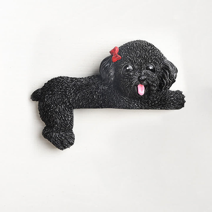 Buddha Stones Hand-Painted Resin Dog 3D Cute Decorative Switch Wall Sticker - Black Teddy-Left Lying - image 54