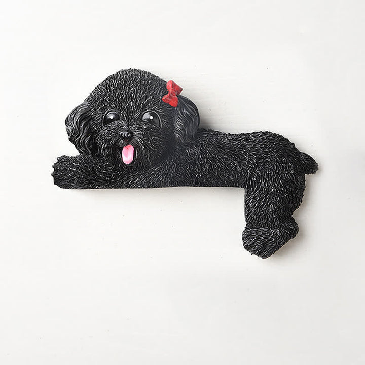 Buddha Stones Hand-Painted Resin Dog 3D Cute Decorative Switch Wall Sticker - Black Teddy-Right Lying - image 53