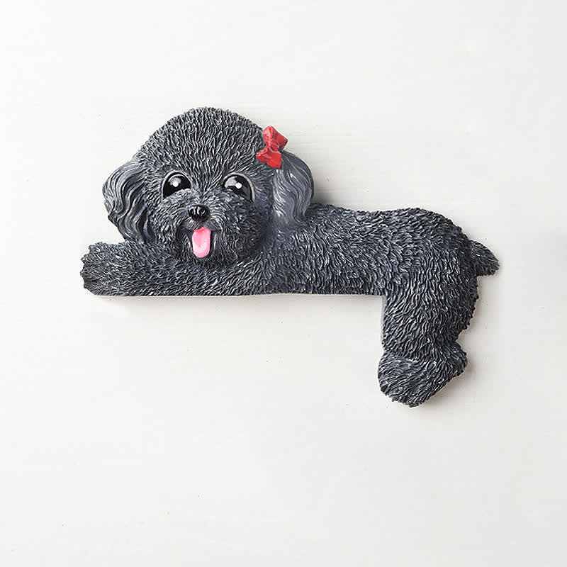 Buddha Stones Hand-Painted Resin Dog 3D Cute Decorative Switch Wall Sticker - Dark Gray Teddy-Right Lying - image 58