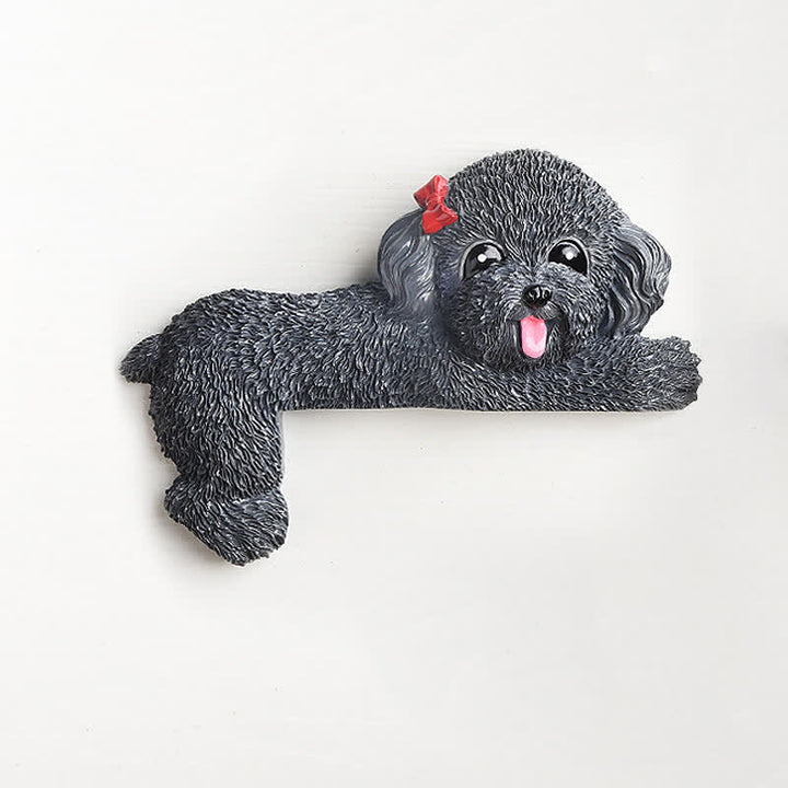 Buddha Stones Hand-Painted Resin Dog 3D Cute Decorative Switch Wall Sticker - Dark Gray Teddy-Left Lying - image 59