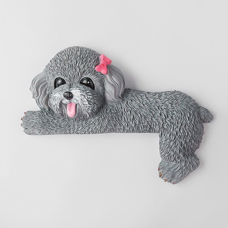 Buddha Stones Hand-Painted Resin Dog 3D Cute Decorative Switch Wall Sticker - White-Muzzled Teddy-Right Lying - image 42