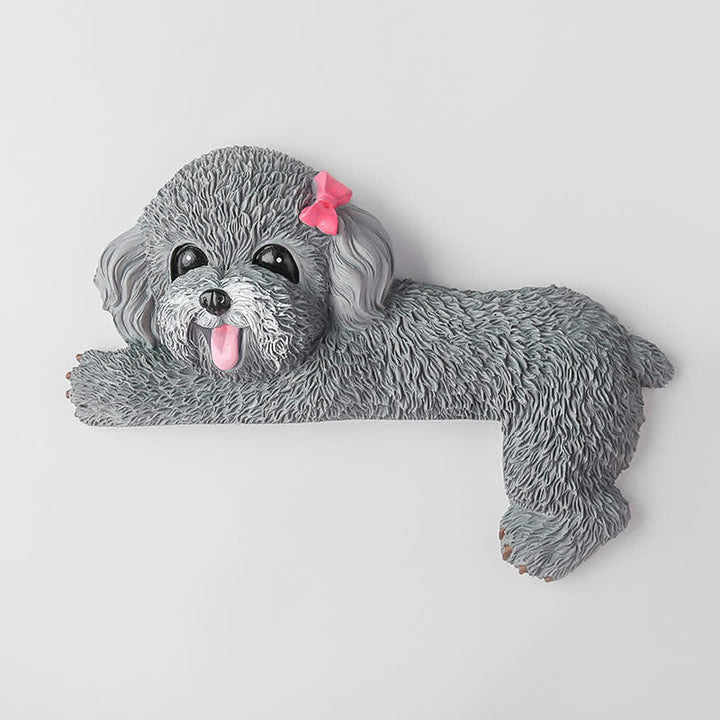 Buddha Stones Hand-Painted Resin Dog 3D Cute Decorative Switch Wall Sticker - White-Muzzled Teddy-Right Lying - image 42