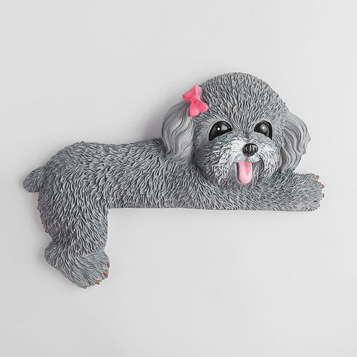 Buddha Stones Hand-Painted Resin Dog 3D Cute Decorative Switch Wall Sticker - White-Muzzled Teddy-Left Lying - image 43