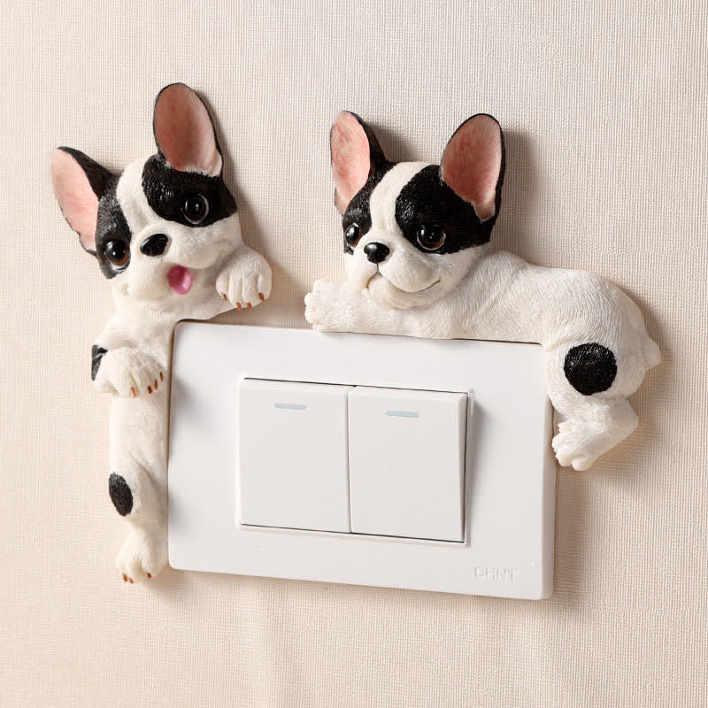 Buddha Stones Hand-Painted Resin Dog 3D Cute Decorative Switch Wall Sticker - image 0