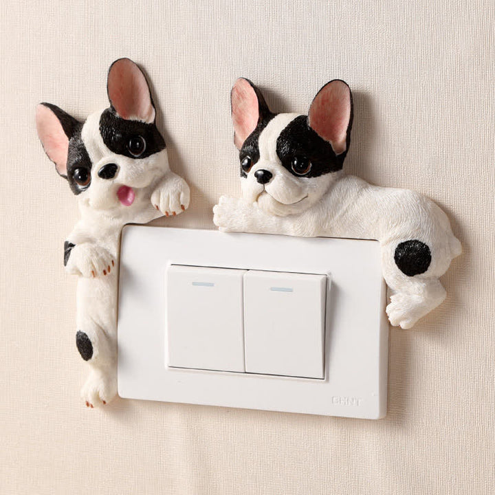 Buddha Stones Hand-Painted Resin Dog 3D Cute Decorative Switch Wall Sticker - image 0