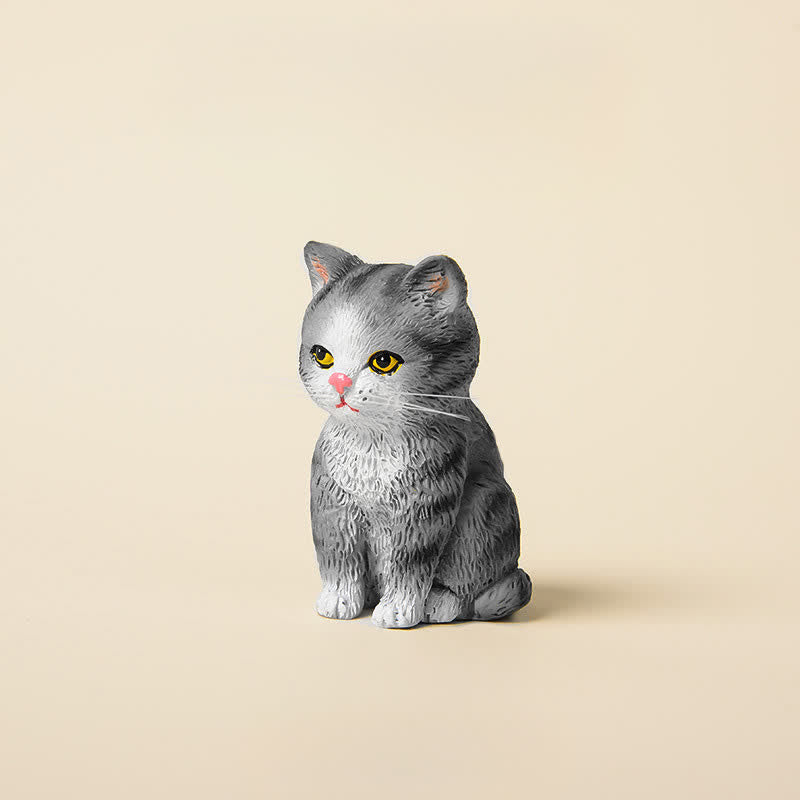 Buddha Stones Painted Resin Gloomy Kitten Family Mini Cat Cute Animal Decor - Silver Shaded - image 7