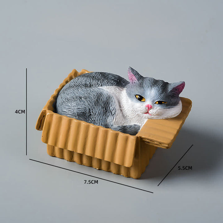 Buddha Stones Painted Sleeping Cat in Paper Box Resin Cute Animal Decor - Silver Shaded - image 6