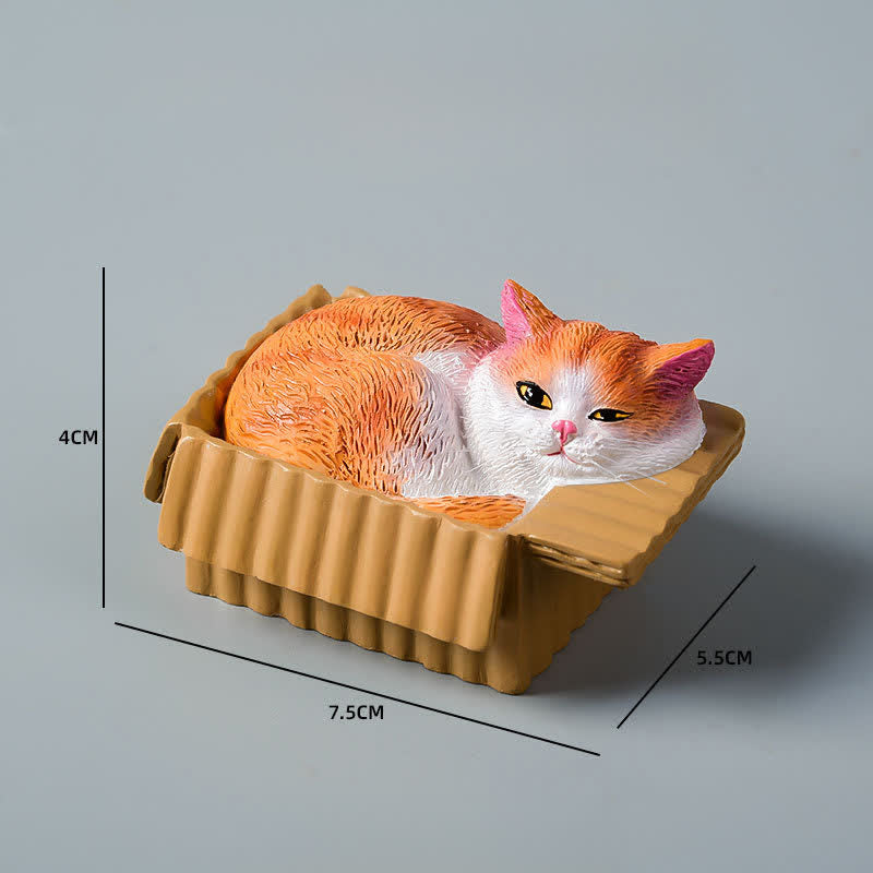 Buddha Stones Painted Sleeping Cat in Paper Box Resin Cute Animal Decor - Orange Cat - image 5