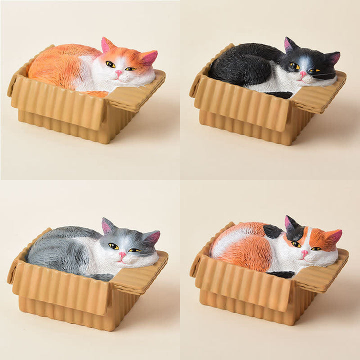 Buddha Stones Painted Sleeping Cat in Paper Box Resin Cute Animal Decor - image 0