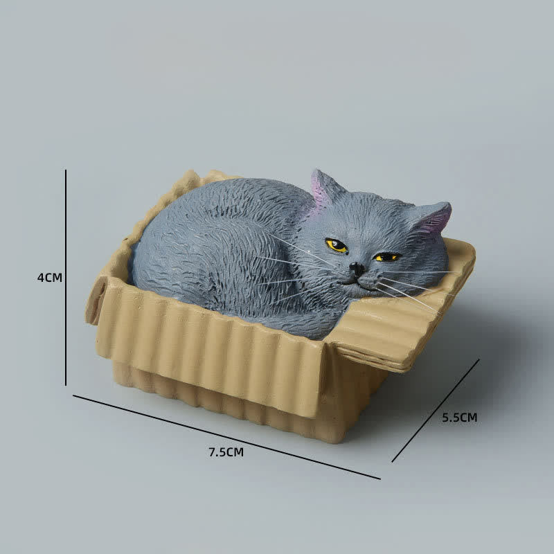 Buddha Stones Painted Sleeping Cat in Paper Box Resin Cute Animal Decor - Blue Cat - image 14