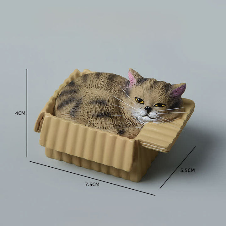 Buddha Stones Painted Sleeping Cat in Paper Box Resin Cute Animal Decor - Tabby Brown - image 12