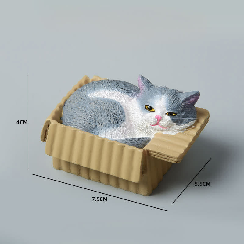 Buddha Stones Painted Sleeping Cat in Paper Box Resin Cute Animal Decor - Blue and White - image 17