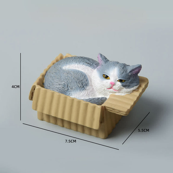 Buddha Stones Painted Sleeping Cat in Paper Box Resin Cute Animal Decor - Blue and White - image 17