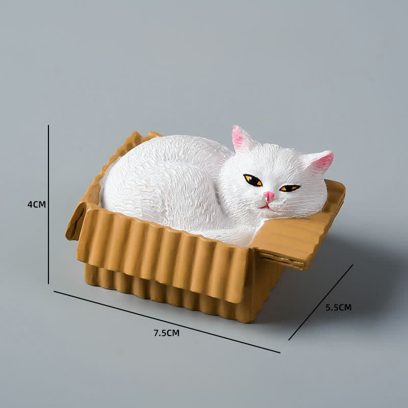 Buddha Stones Painted Sleeping Cat in Paper Box Resin Cute Animal Decor - White Cat - image 9