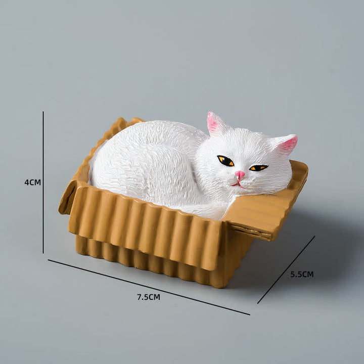 Buddha Stones Painted Sleeping Cat in Paper Box Resin Cute Animal Decor - White Cat - image 9