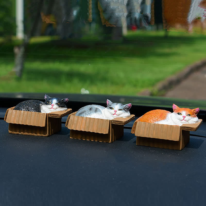 Buddha Stones Painted Sleeping Cat in Paper Box Resin Cute Animal Decor - image 4