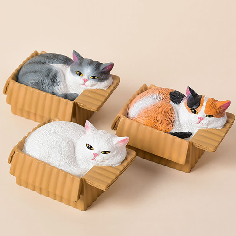 Buddha Stones Painted Sleeping Cat in Paper Box Resin Cute Animal Decor - image 1
