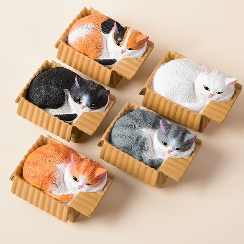 Buddha Stones Painted Sleeping Cat in Paper Box Resin Cute Animal Decor - image 3