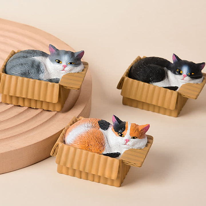 Buddha Stones Painted Sleeping Cat in Paper Box Resin Cute Animal Decor - image 2