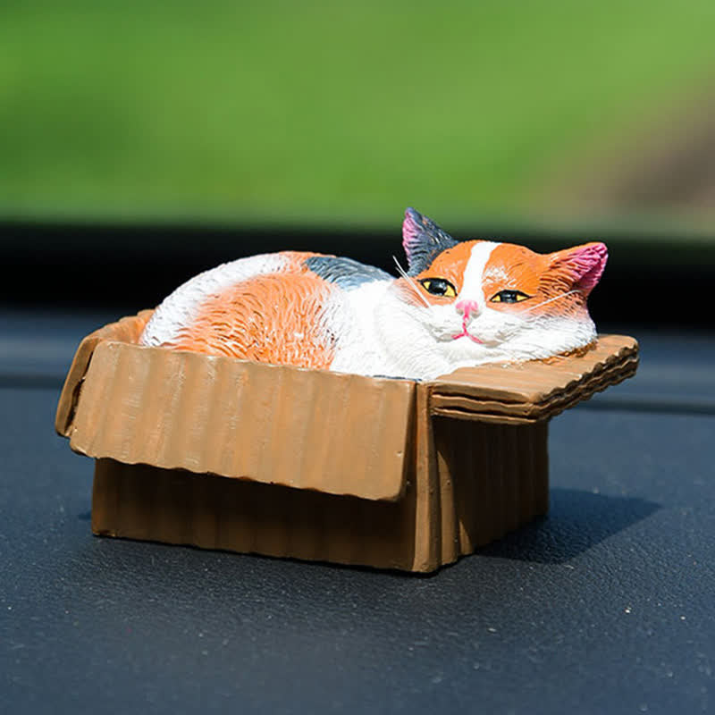 Buddha Stones Painted Sleeping Cat in Paper Box Resin Cute Animal Decor - image 8
