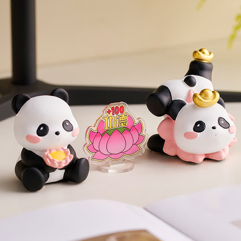 Buddha Stones Resin Lotus Panda Phone Stand Cute Animal Decor - image 3