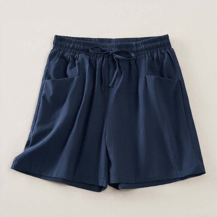 Buddha Stones Summer Casual Minimalist Drawstring Solid Women's Shorts With Pocket - MidnightBlue - US14, UK/AU18, EU46 (2XL) - image 0