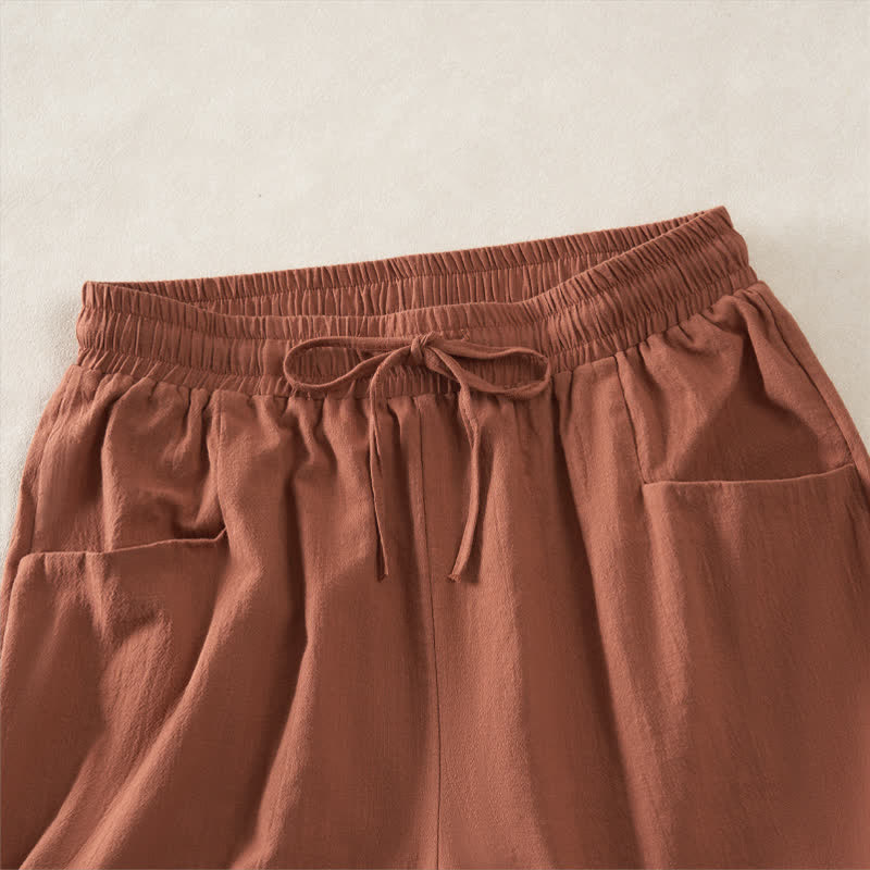 Buddha Stones Summer Casual Minimalist Drawstring Solid Women's Shorts With Pocket - image 21