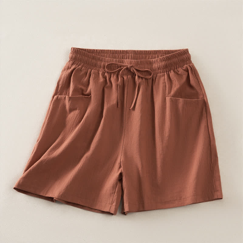 Buddha Stones Summer Casual Minimalist Drawstring Solid Women's Shorts With Pocket - Peru - US14, UK/AU18, EU46 (2XL) - image 20