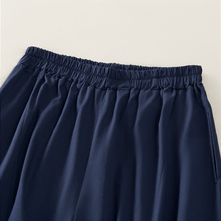 Buddha Stones Summer Casual Vintage Solid Cropped Pants Women's Wide Leg Pants With Pocket - image 3