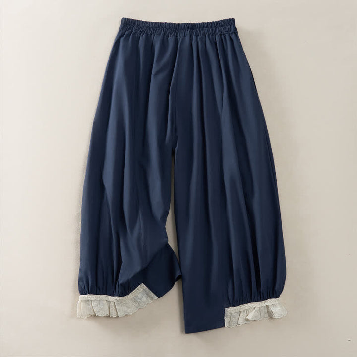 Buddha Stones Summer Casual Vintage Solid Cropped Pants Women's Wide Leg Pants With Pocket - image 1