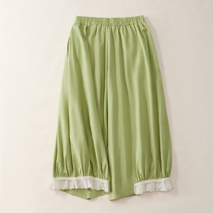 Buddha Stones Summer Casual Vintage Solid Cropped Pants Women's Wide Leg Pants With Pocket - image 9