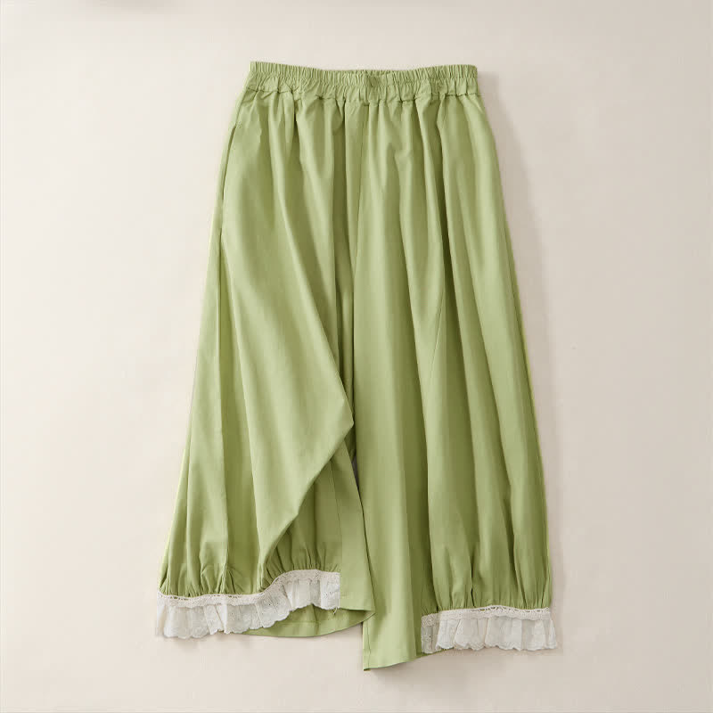 Buddha Stones Summer Casual Vintage Solid Cropped Pants Women's Wide Leg Pants With Pocket - PaleGreen - US12, UK/AU16, EU44 (2XL) - image 8