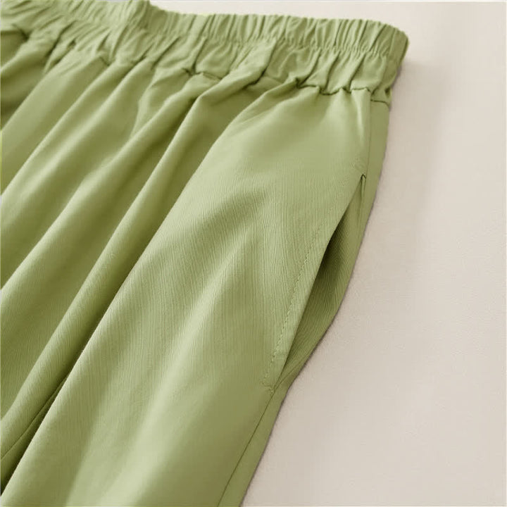 Buddha Stones Summer Casual Vintage Solid Cropped Pants Women's Wide Leg Pants With Pocket - image 10