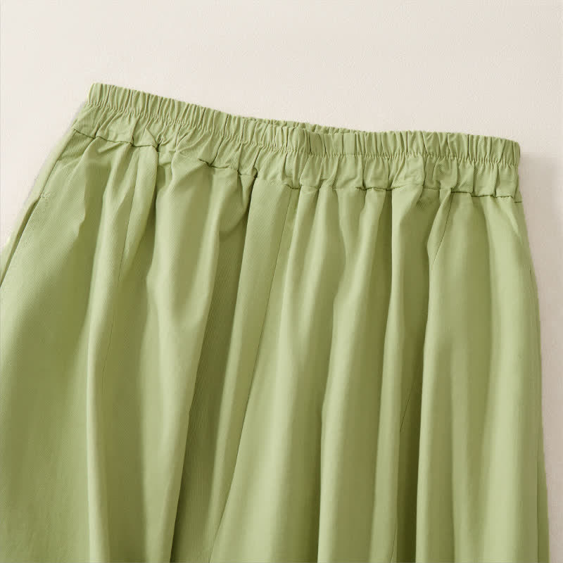 Buddha Stones Summer Casual Vintage Solid Cropped Pants Women's Wide Leg Pants With Pocket - image 11