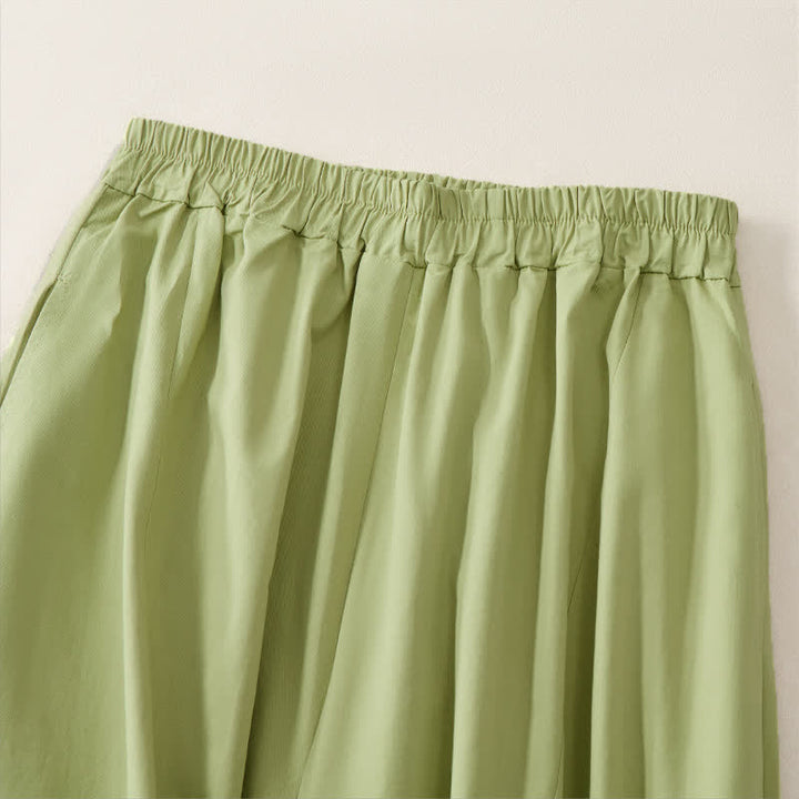 Buddha Stones Summer Casual Vintage Solid Cropped Pants Women's Wide Leg Pants With Pocket - image 11