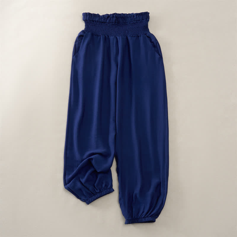 Buddha Stones Summer Casual Minimalist Solid Women's Cropped Pants With Pocket - Navy - XXL - image 0